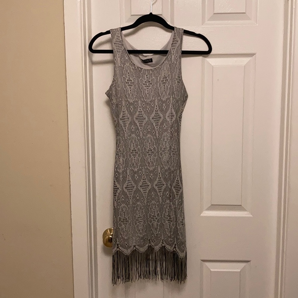 Gray fringe bottom dress